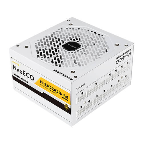  <b>ATX PSU</b>: Antec NE1000G M ATX3.0 - White<BR>80Plus Gold, ATX 3.0 & PCIe 5.0 Compatible, Fully-Modular, 120mm Fan, 10-Year Warranty, 2x CPU (4+4 Pin), 4x PCIE (6+2 Pin), 1x 12VHPWR (16-Pin), 12x SATA, 4x Moldex  